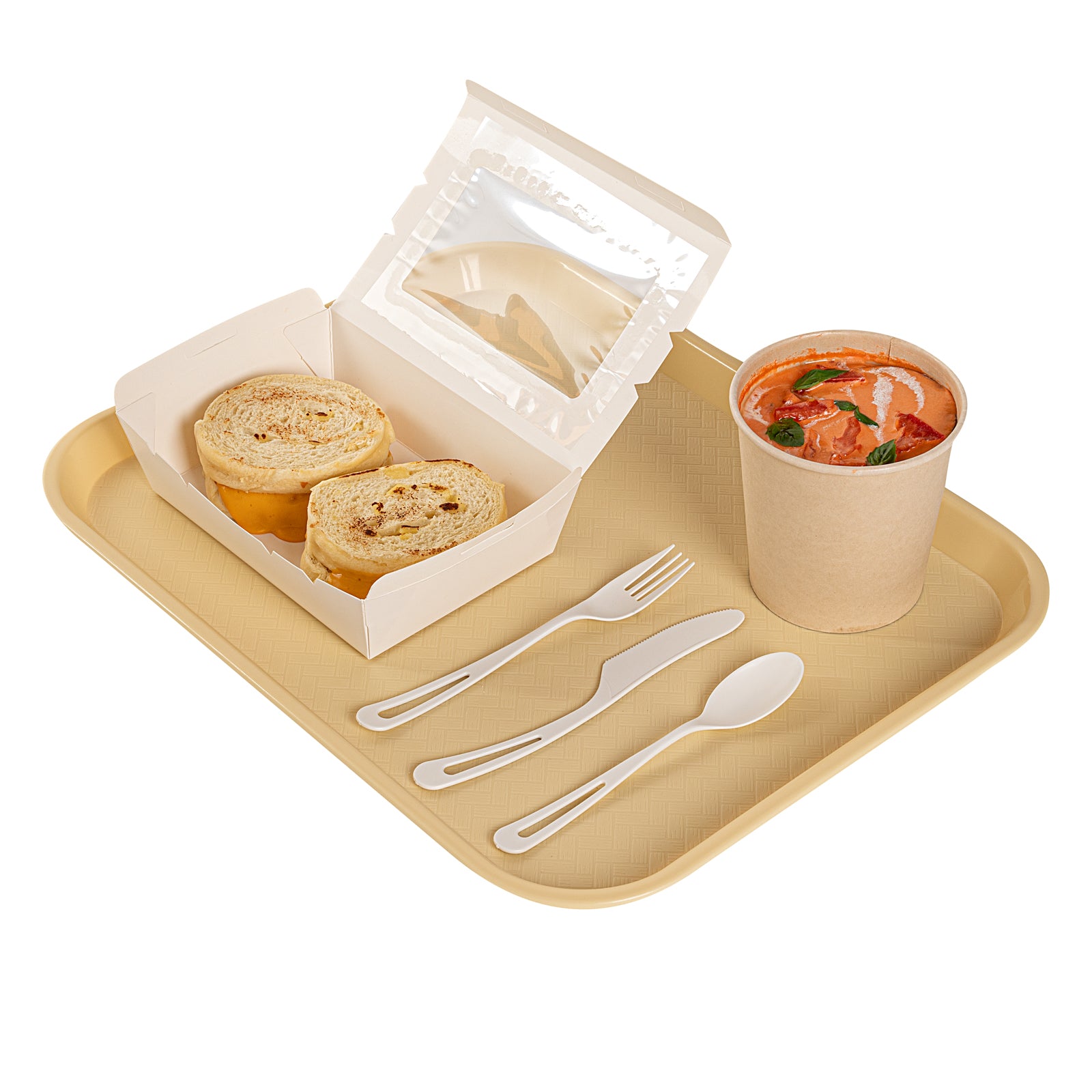 Chef 101 Rectangle Beige Plastic Fast Food Tray - 14