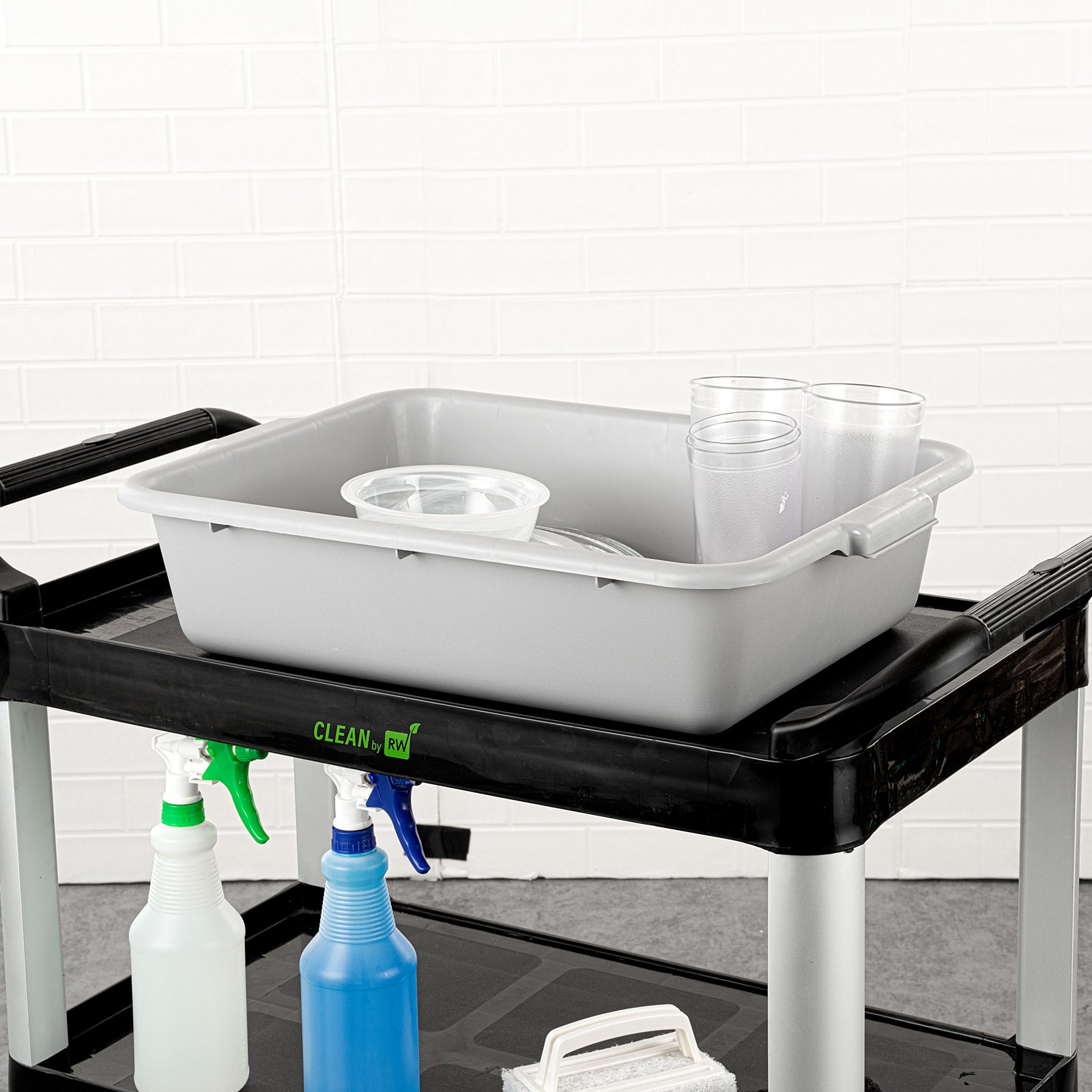 RW Clean Gray Plastic Bus Tub - Easy Grip - 20" x 15" x 5" - 10 count box