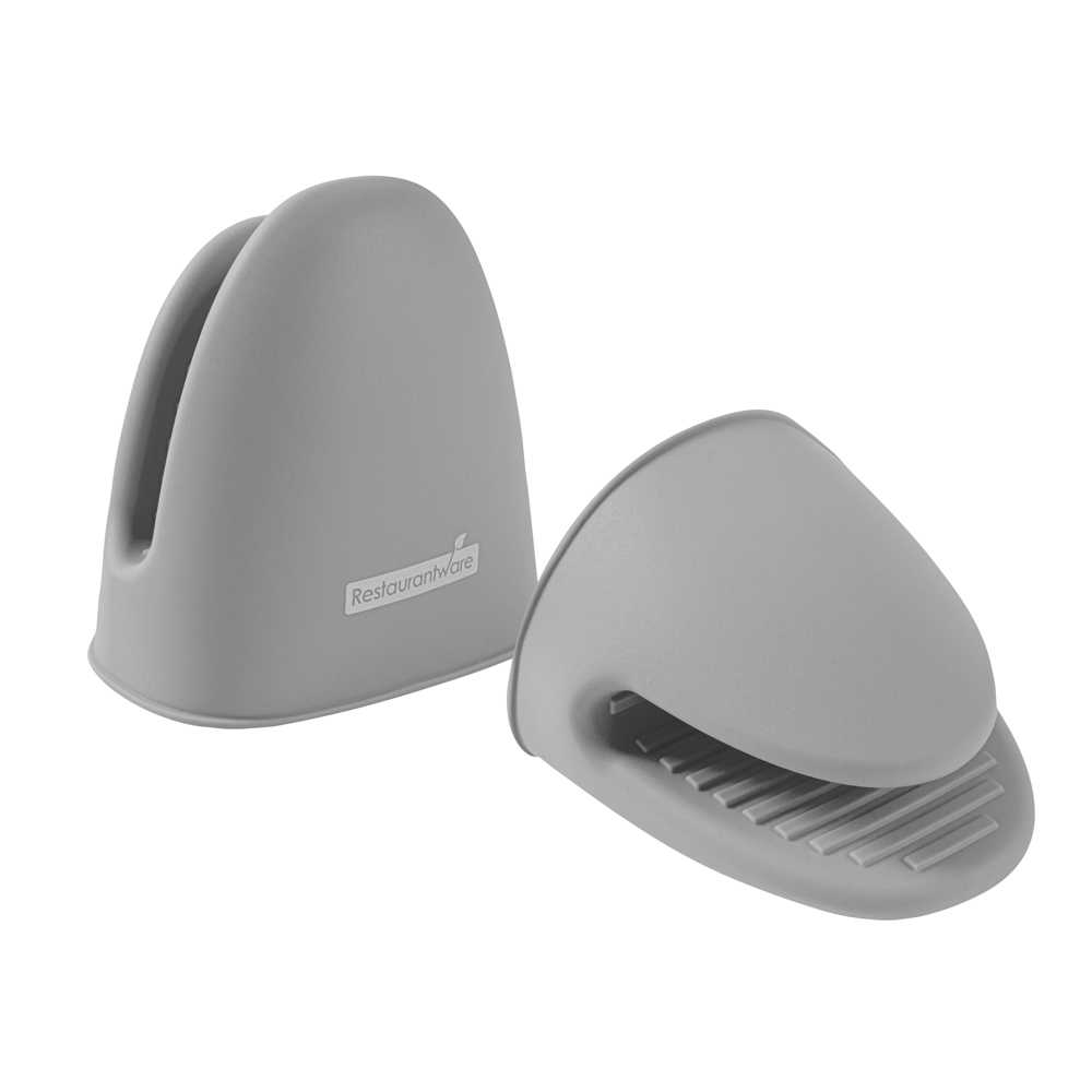 Comfy Grip Gray Silicone 2-Piece Mini Pot Holder Mitt Set - Heat-Resistant - 4 1/4" x 3 1/2" x 4 1/4" - 36 count box