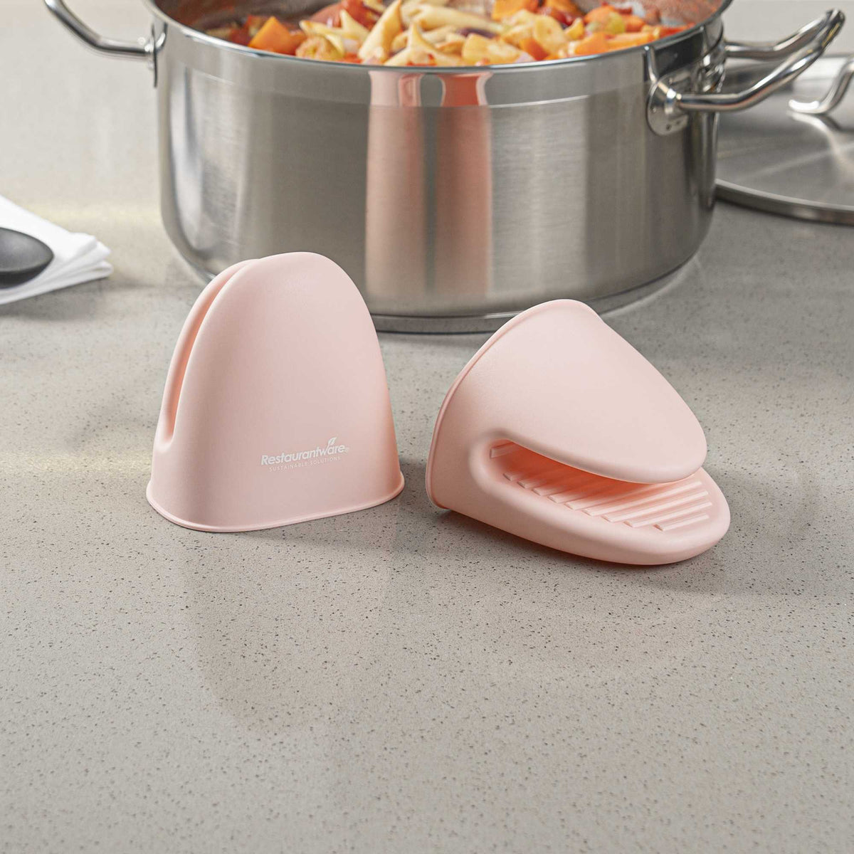 Comfy Grip Pink Silicone 2-Piece Mini Pot Holder Mitt Set - Heat-Resistant - 4 1/4" x 3 1/2" x 4 1/4" - 6 count box