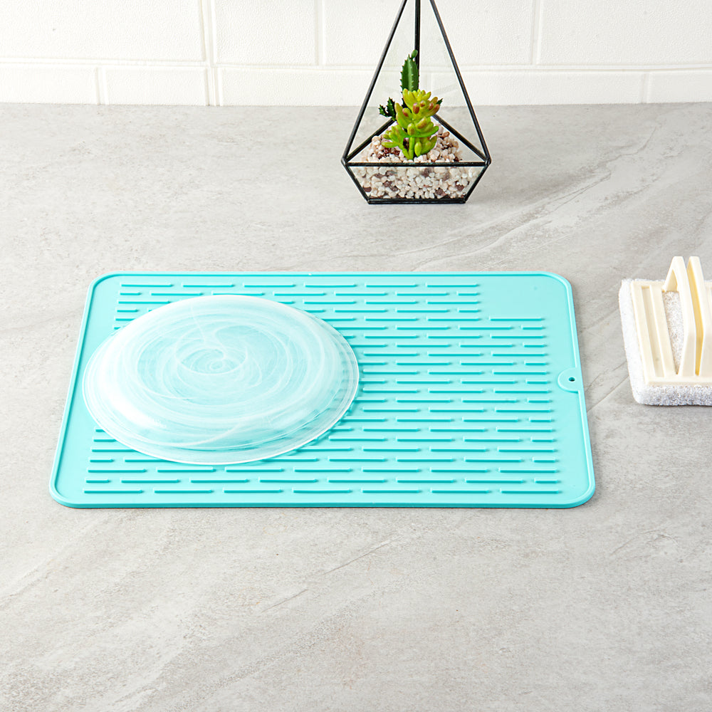 Comfy Grip Rectangle Turquoise Silicone Dish Drying Mat - 15 3/4" x 11 3/4" - 1 count box