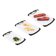 Comfy Grip White and Black Plastic Cutting Board Set - Includes 3 Boards, with Juice Groove, Handle - 1 count box