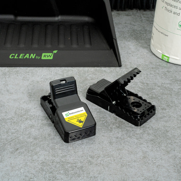 Pest Tek Black Plastic Mouse Trap - Interlocking Teeth, Reusable - 4 1/2 x  2 x 2 1/4 - 6 count box