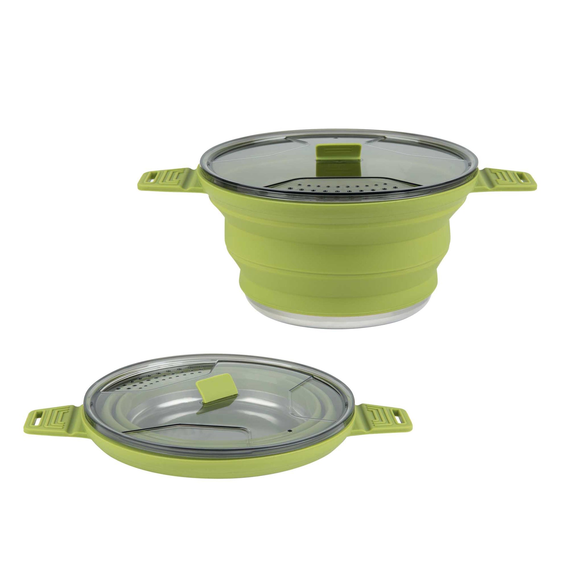 Hi Tek 2.5L Green Silicone Collapsible Pot - with Lid - 12 1/2" x 8 3/4" x 4 3/4" - 1 count box