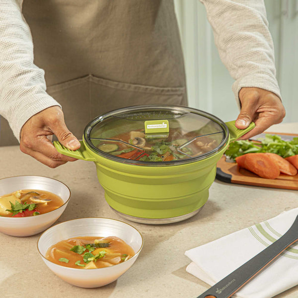 Restaurantware-Hi Tek 2.5 Liter Collapsible Camping Pot, 20 Portable Cook Pots - With Lid, Stainless Steel Bottom, Silicone Camping Cookware, For Trav Restaurantware-Hi Tek 2.5 Liter Collapsible Camping Pot, 20 Portable Cook Pots - With Lid, Stainless Steel Bottom, Silicone Camping Cookware, For Trav