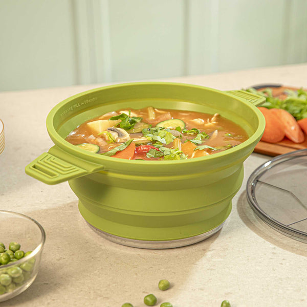 Restaurantware-Hi Tek 2.5 Liter Collapsible Camping Pot, 20 Portable Cook Pots - With Lid, Stainless Steel Bottom, Silicone Camping Cookware, For Trav