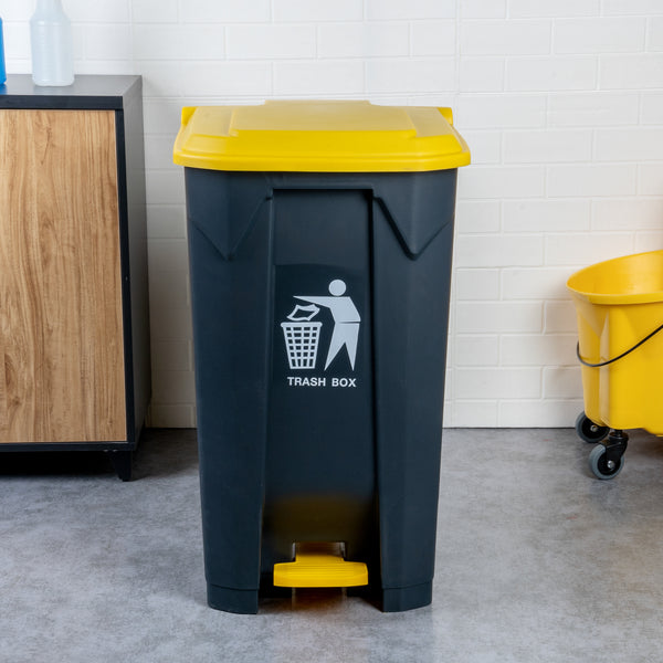 pedal trash bin RW Clean 26 gal Dark Gray Plastic Step-On Trash Can - 19 1/2" x 18 3/4" x 33"