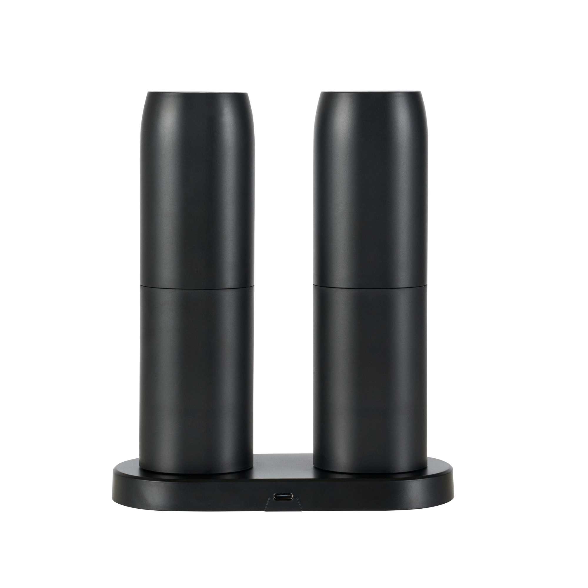 Met Lux Black Electric Salt and Pepper Grinder Set - with Charging Base and LED Light - 6 1/2'' x 2 3/4'' x 7 3/4'' - 1 count box