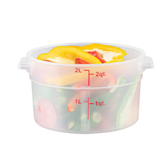 Met Lux 2 qt Round Translucent Plastic Food Storage Container - with Red Volume Markers - 7 1/4