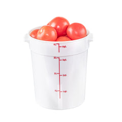 Met Lux 4 qt Round White Plastic Food Storage Container - with Red Volume Markers - 7 1/4