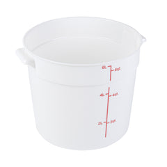 Met Lux 6 qt Round White Plastic Food Storage Container - with Red Volume Markers - 8 3/4