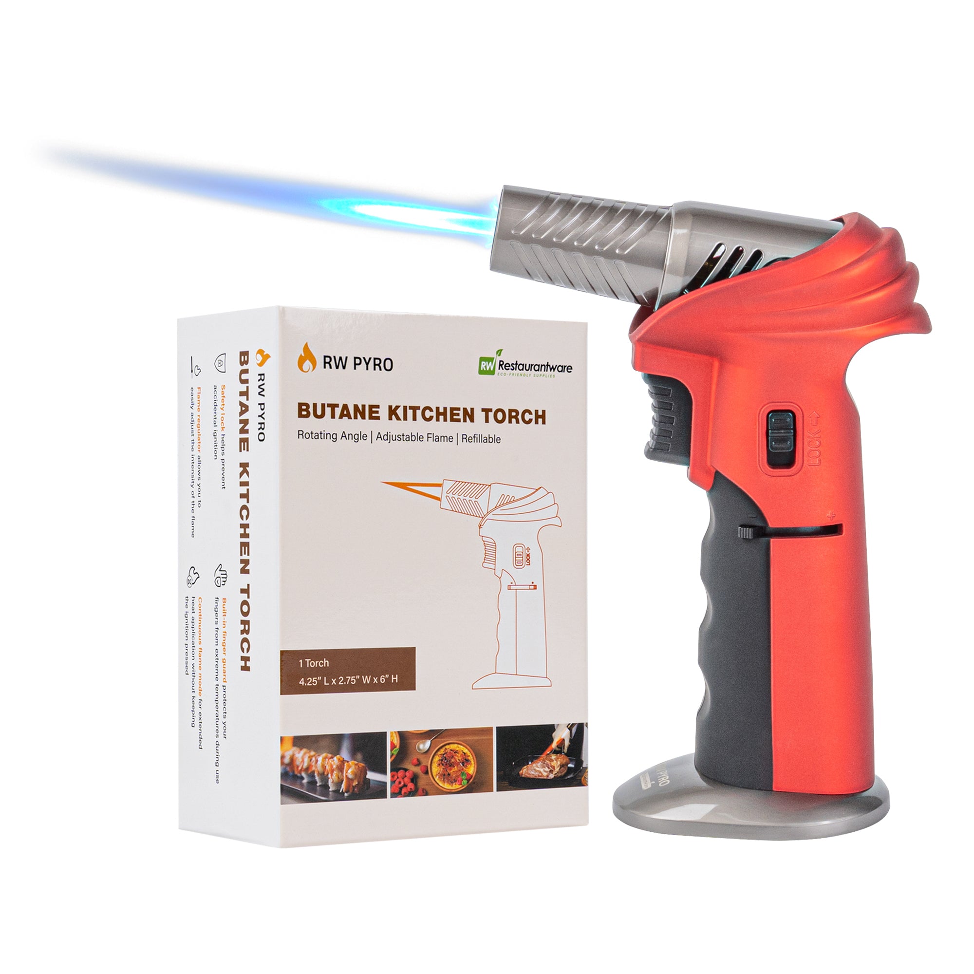 RW Pyro Red Butane Kitchen Torch - Adjustable Dial, Rotating Angle - 4 ...