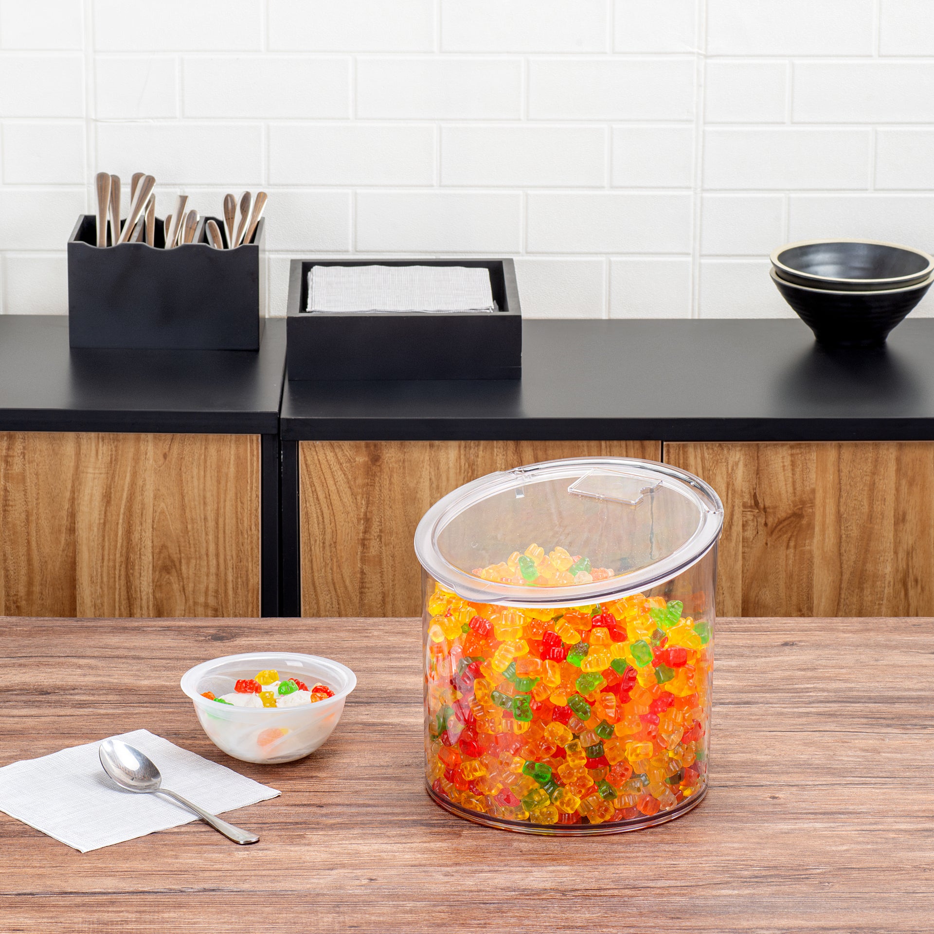 Met Lux 2.6 Gal Clear Plastic Storage Jar - with Hinged Lid - 9 3/4" x 9 3/4" x 8 1/4" - 1 count box