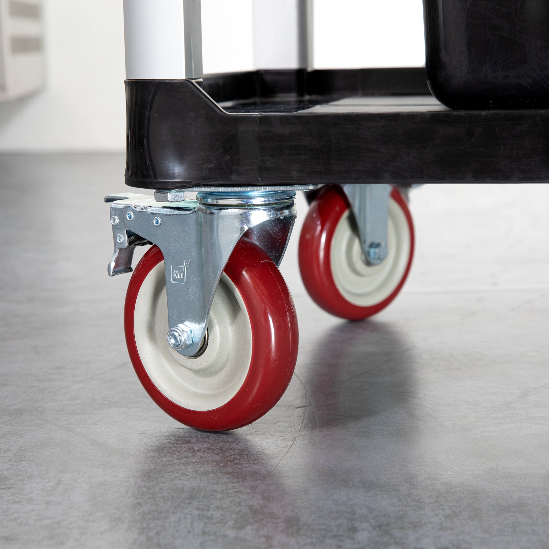 RW Hardware Red Swivel Plate Caster - with Brakes and Mounting Hardware - 5" - 4 count box