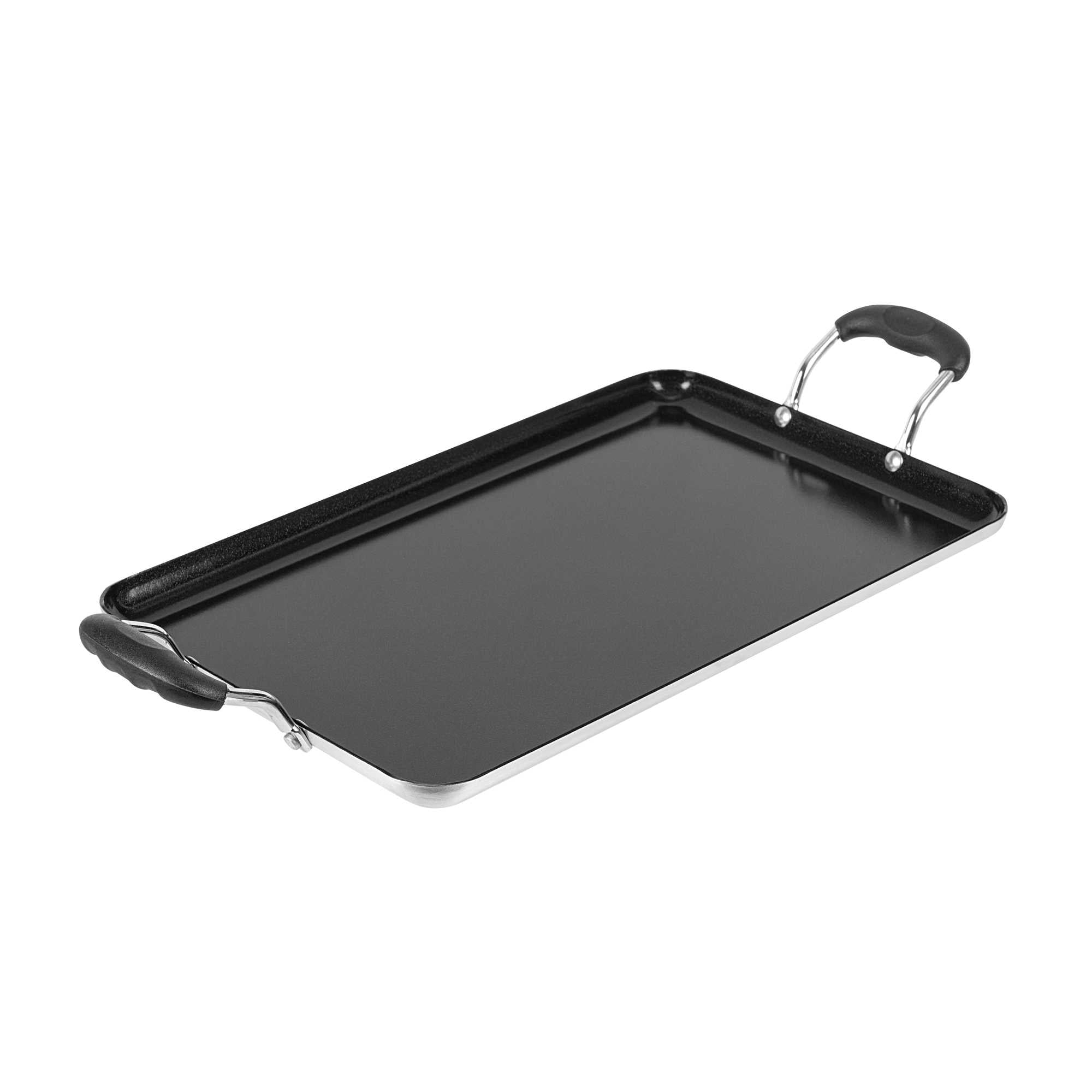 Met Lux Aluminum Double Burner Griddle - Non-Stick, with Bakelite Handles - 16 1/2" x 10 1/2" - 1 count box