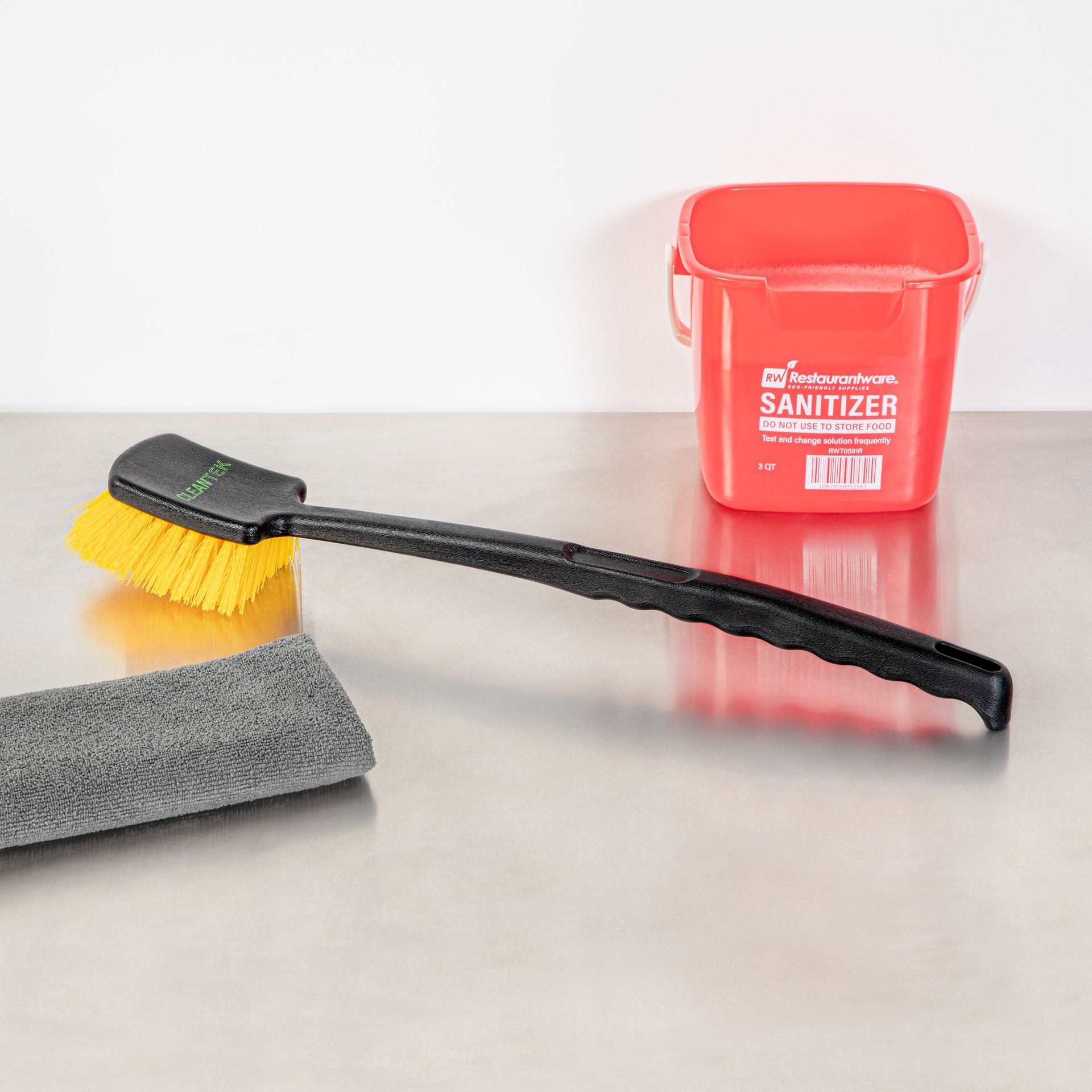 Clean Tek Professional 20 1/2" Black Plastic Utility Scrub Brush - with Yellow Bristles - 1 count box