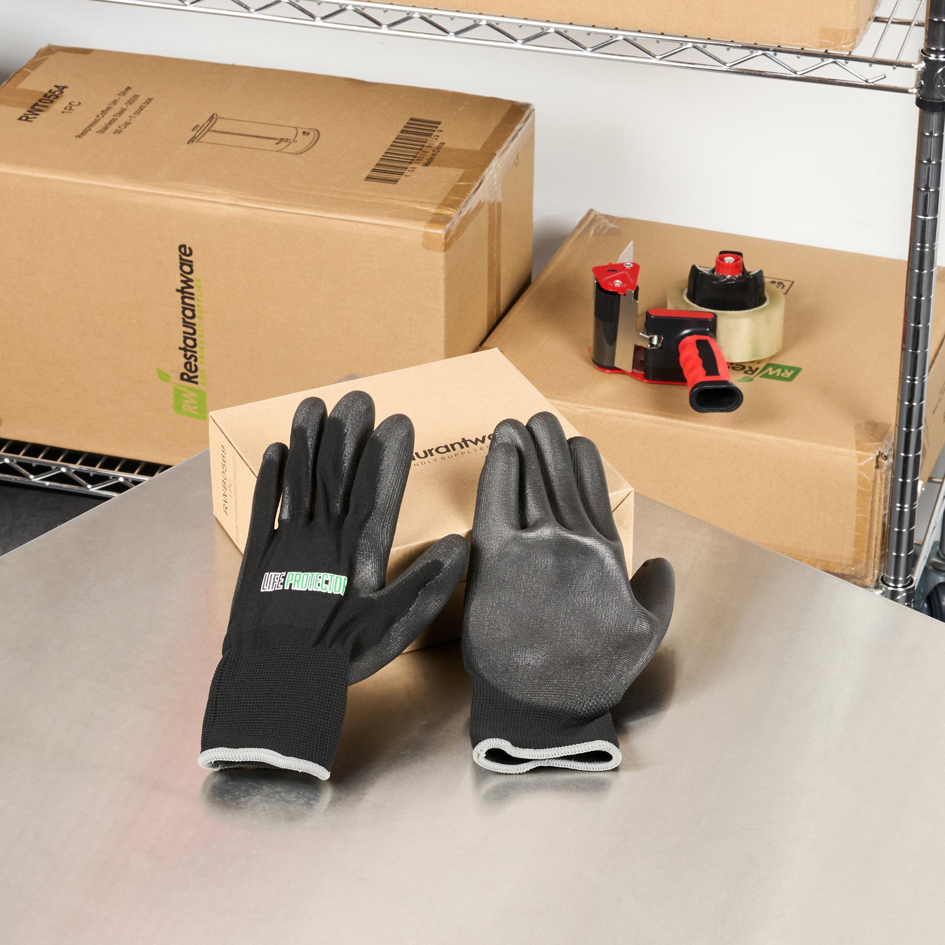 Life Protector Black Nylon Extra Large Work Gloves - with Polyurethane Palm Coating - Pair - 10 count box