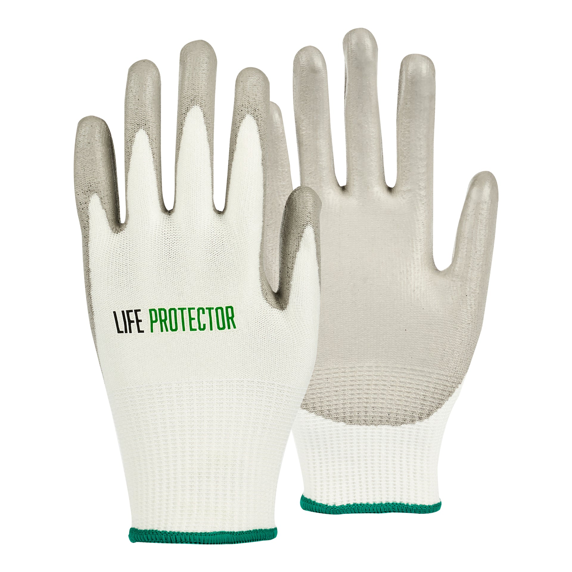 Life Protector White HPPE Polyester / Spandex Medium Work Gloves - with Polyurethane Palm Coating, Cut-Resistant - Pair - 10 count box