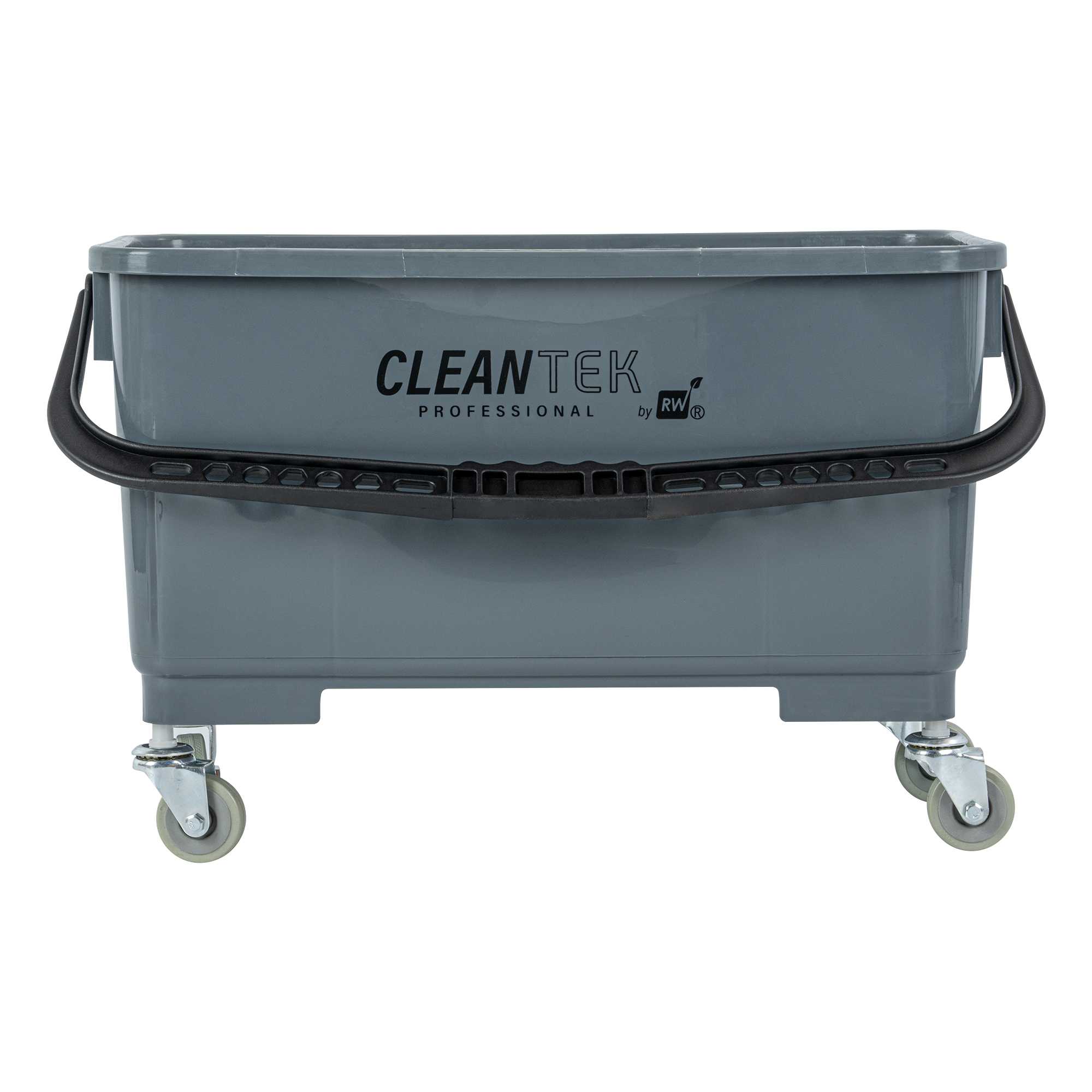 Clean Tek Professional 25 Qt Gray Bucket - with Wheels, Sieve - 22" x 11 1/2" x 13 1/2" - 5 count box