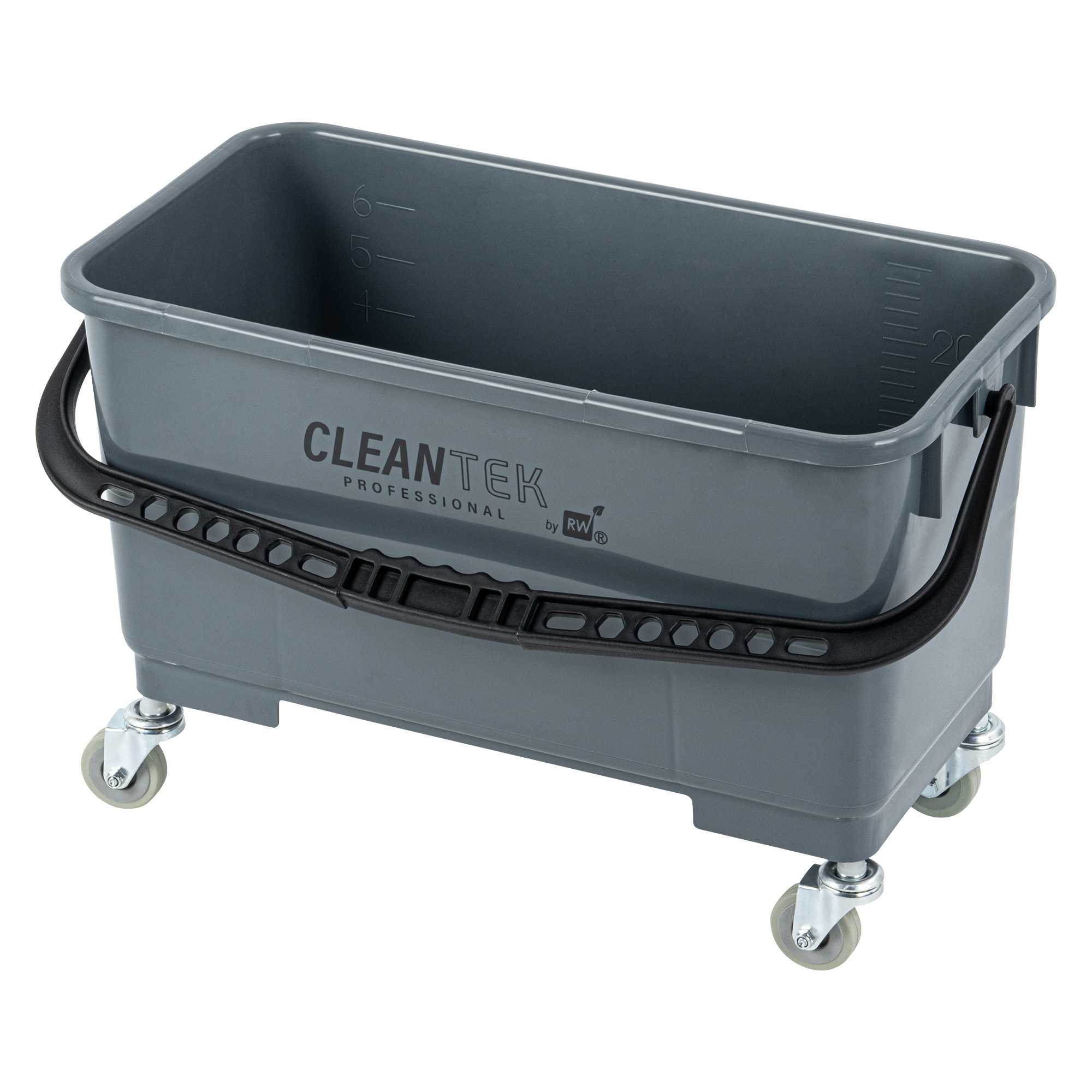 Clean Tek Professional 25 Qt Gray Bucket - with Wheels, Sieve - 22" x 11 1/2" x 13 1/2" - 5 count box