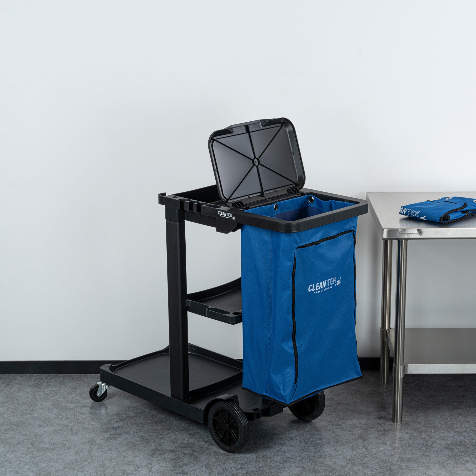 Janitro Box Clean Tek Professional 18 gal Blue Plastic Bag - for 3-Shelf Janitor ...