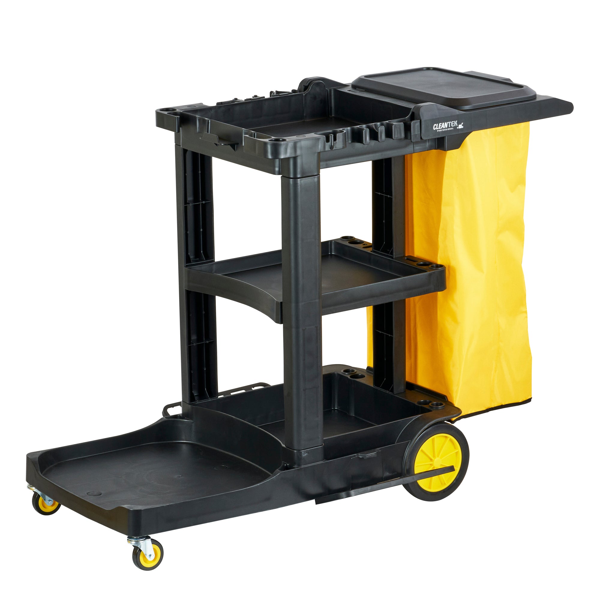 Clean Tek Professional Black Heavy Duty 3-Shelf Janitor Cart - 21 gal ...