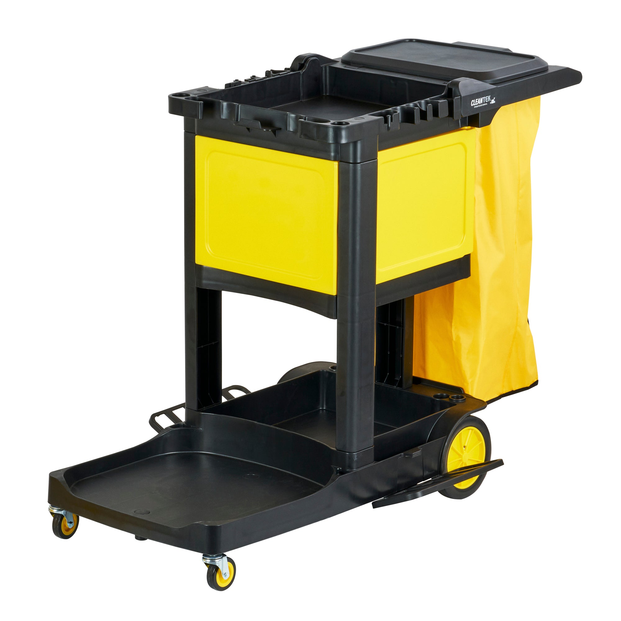 Clean Tek Professional Black Heavy Duty 3-Shelf Janitor Cart - 21 gal ...