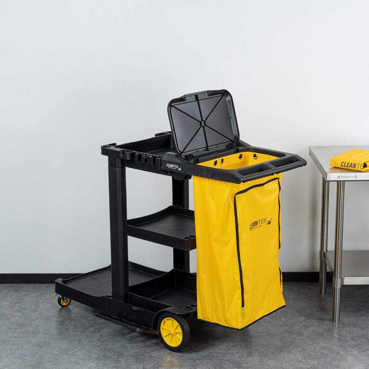 Clean Tek Professional Yellow Plastic Bag - with Zipper, for Heavy Duty 3-Shelf Janitor Cart - 1 count box