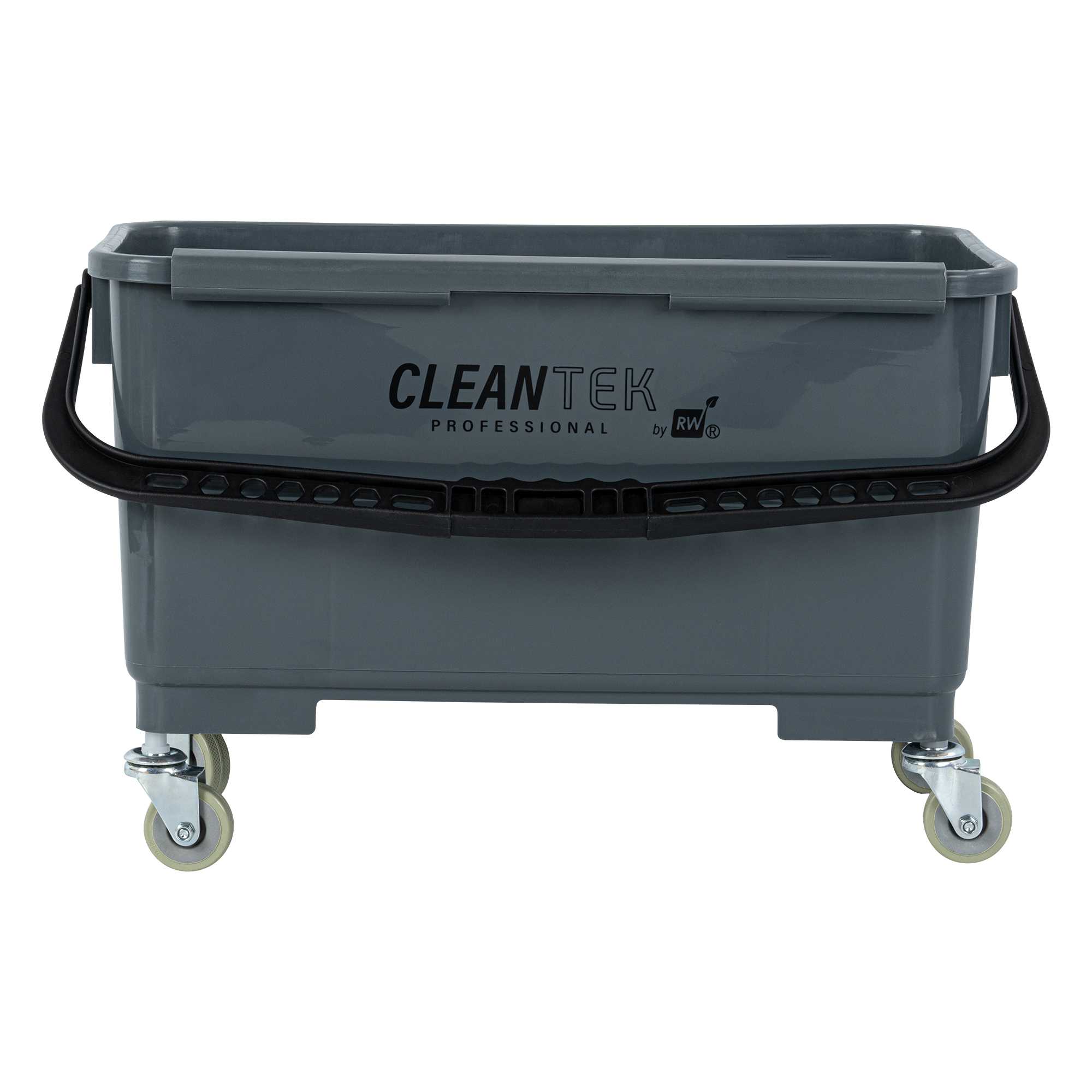 Clean Tek Professional 25 Qt Gray Bucket - with Wheels, U-Shaped Sieve - 22" x 11 1/2" x 13 1/2" - 5 count box