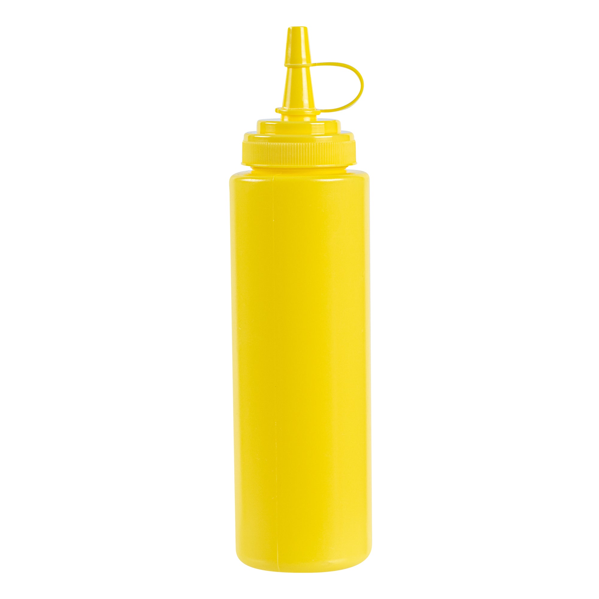 Sauce Tek 8 oz Yellow Plastic Squeeze Bottle - with Cap, Wide Mouth - 2" x 2" x 7 1/4" - 1 count box