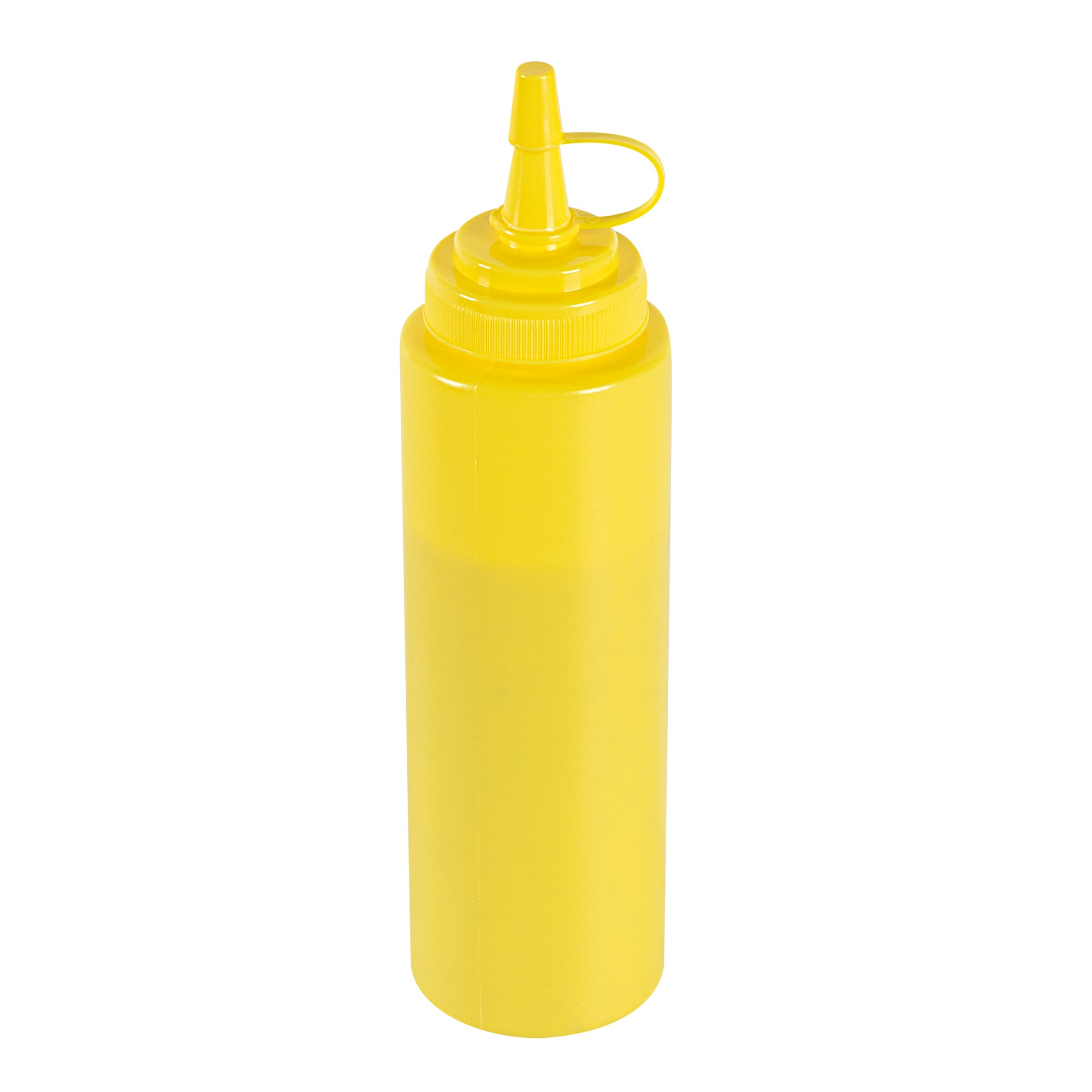 Sauce Tek 8 oz Yellow Plastic Squeeze Bottle - with Cap, Wide Mouth - 2" x 2" x 7 1/4" - 1 count box