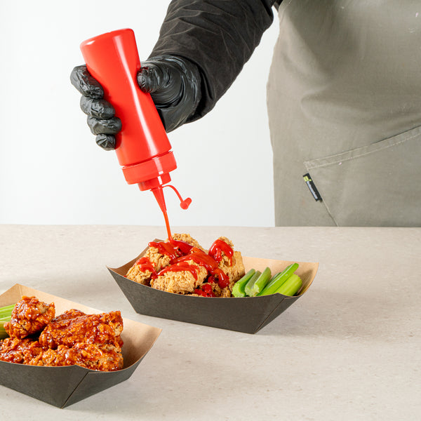 Restaurantware Plastic Squeeze Bottle 12 oz Wide Mouth Condiment Bottle With Cap Reusable Dishwashable Red Sauce Dispenser For Syrups, Ketchup, Mustar
