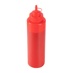 Sauce Tek 32 oz Red Plastic Squeeze Bottle - with Cap, Wide Mouth - 3