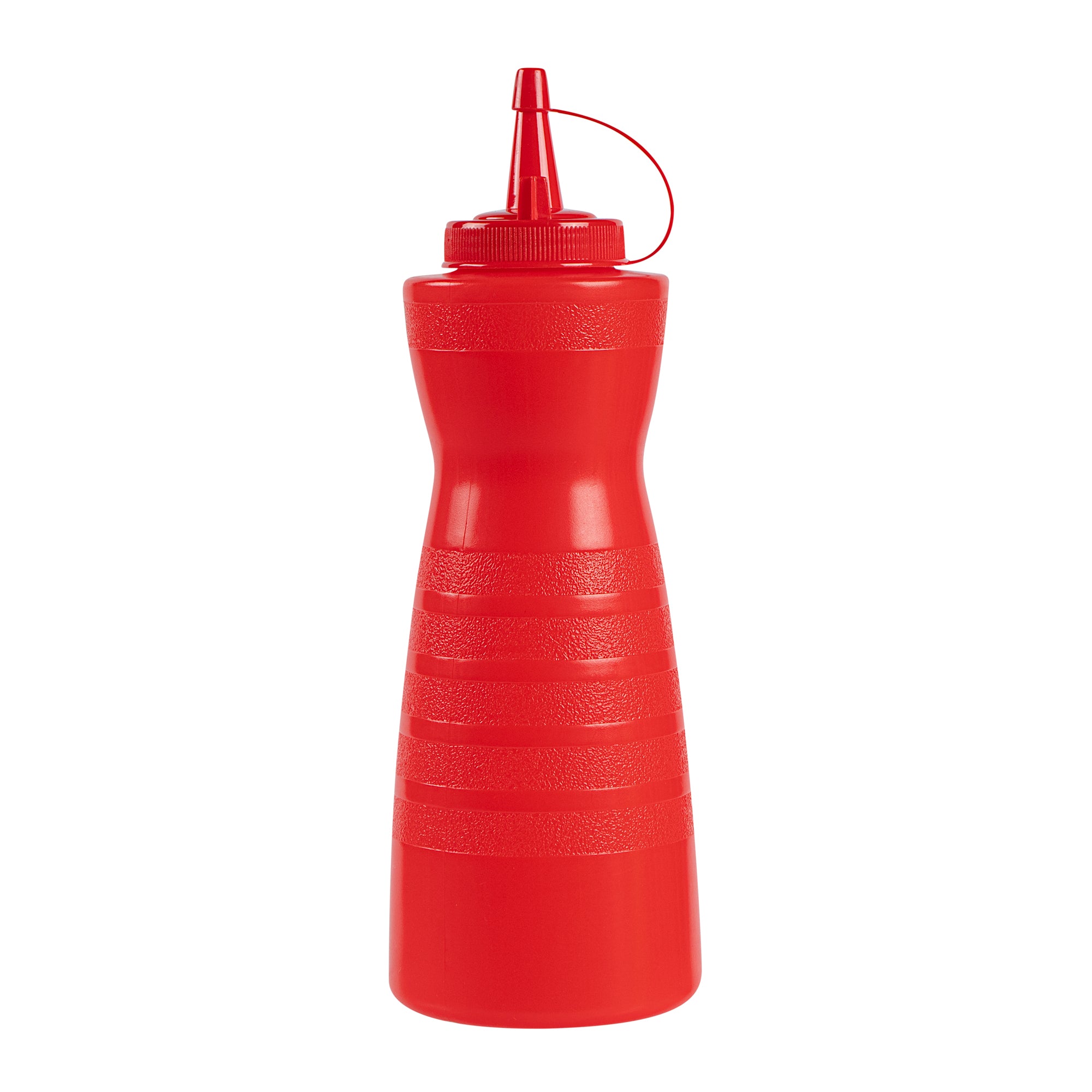 Sauce Tek 24 oz Red Plastic Squeeze Bottle - with Cap - 2 3/4" x 2 3/4" x 10 1/4" - 1 count box