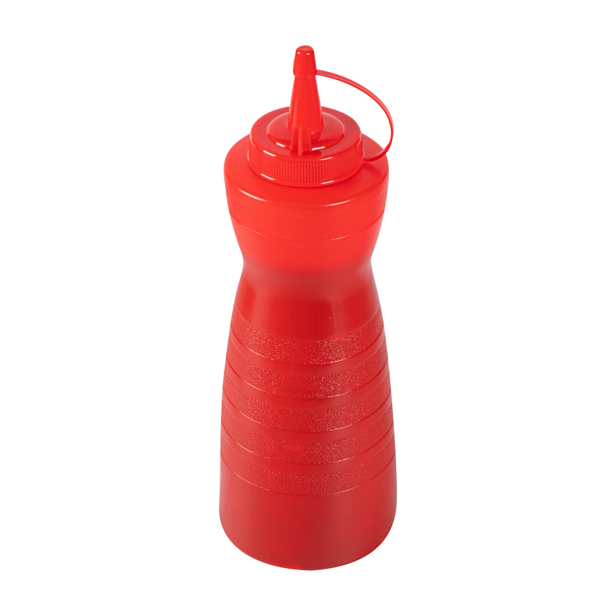 Sauce Tek 24 oz Red Plastic Squeeze Bottle - with Cap - 2 3/4" x 2 3/4" x 10 1/4" - 1 count box