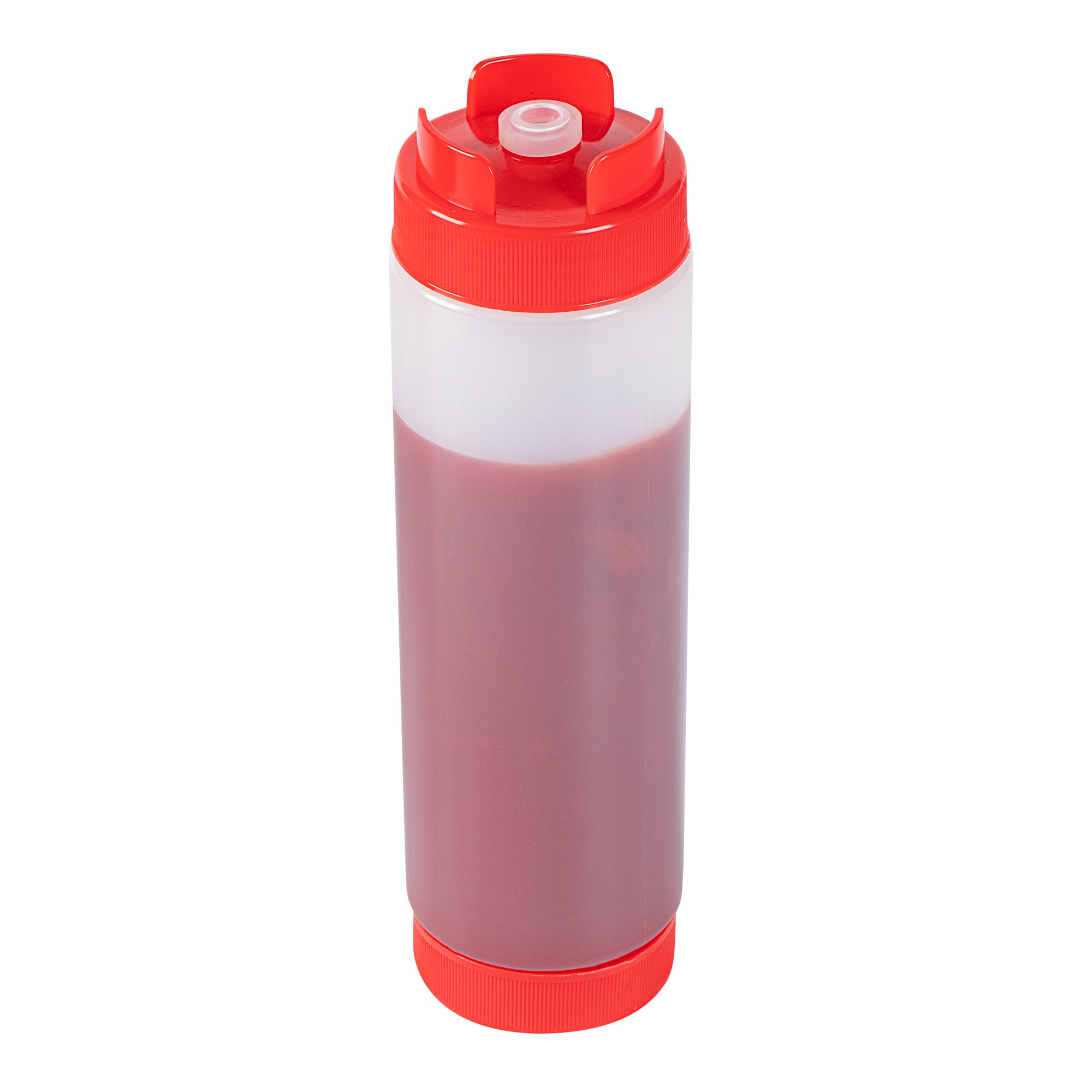 First In First Out 24 oz Red Plastic Squeeze Bottle - Inverted, Refill & Dispensing Lid - 2 3/4" x 2 3/4" x 9 1/4" - 1 count box
