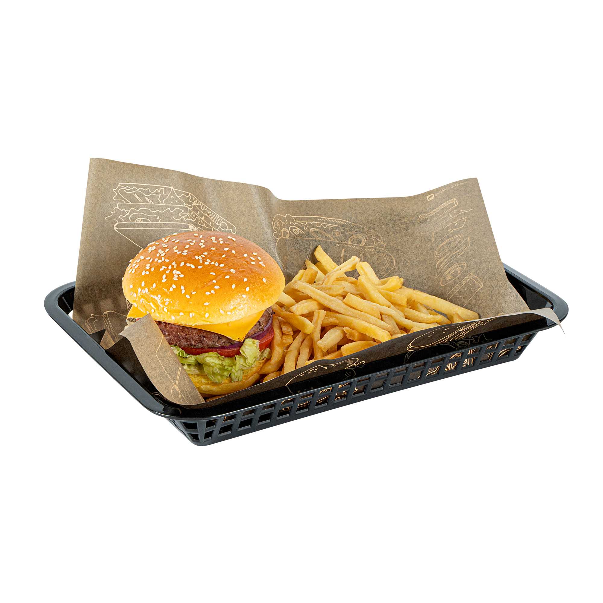 Chef 101 Rectangle Black Plastic Fast Food Serving Basket - 11 3/4" x 8 1/2" x 1 1/2" - 3000 count box