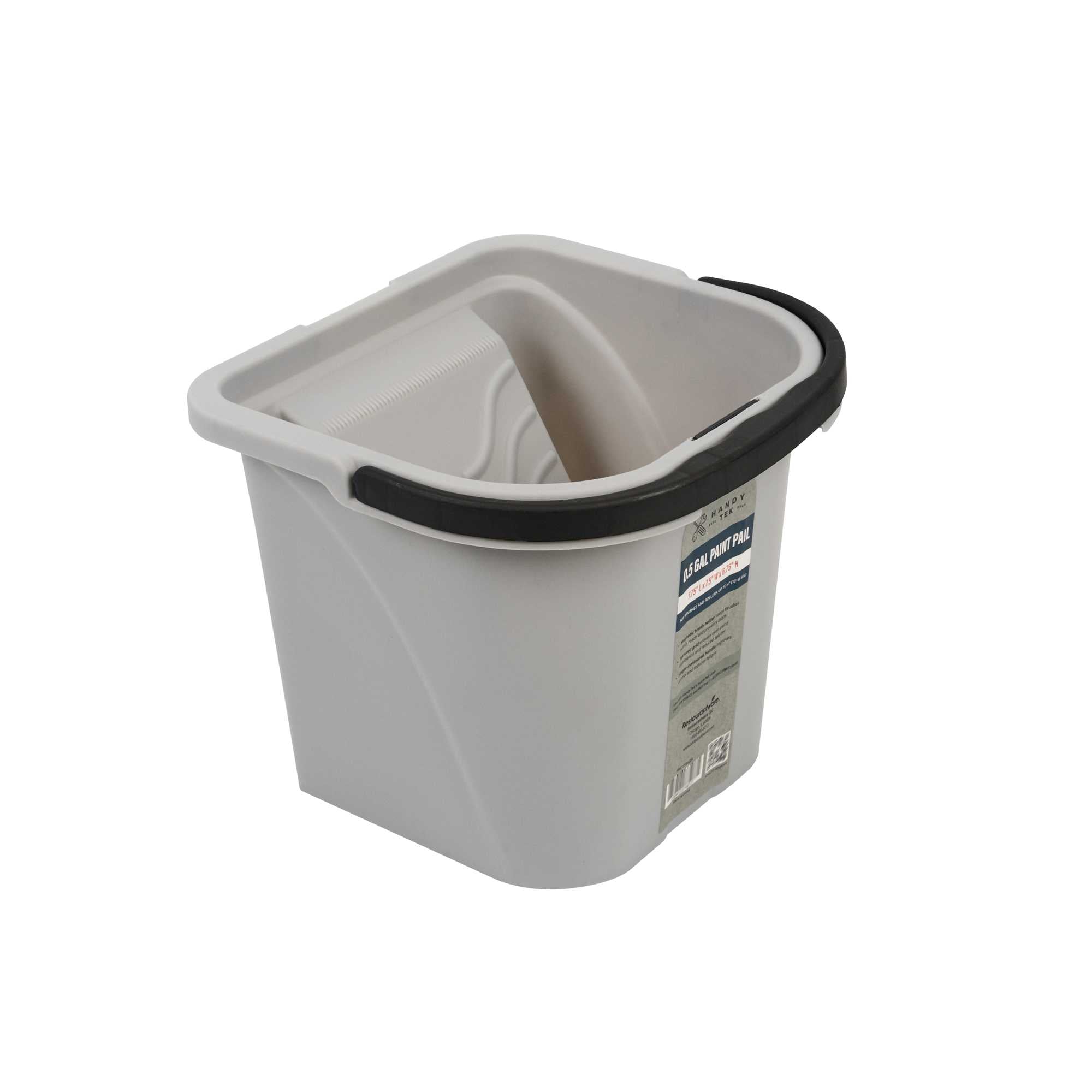 Handy Tek 0.5 gal Gray Plastic Paint Pail - with Magnetic Brush Holder - 7 3/4" x 7 1/2" x 6 3/4" - 1 count box