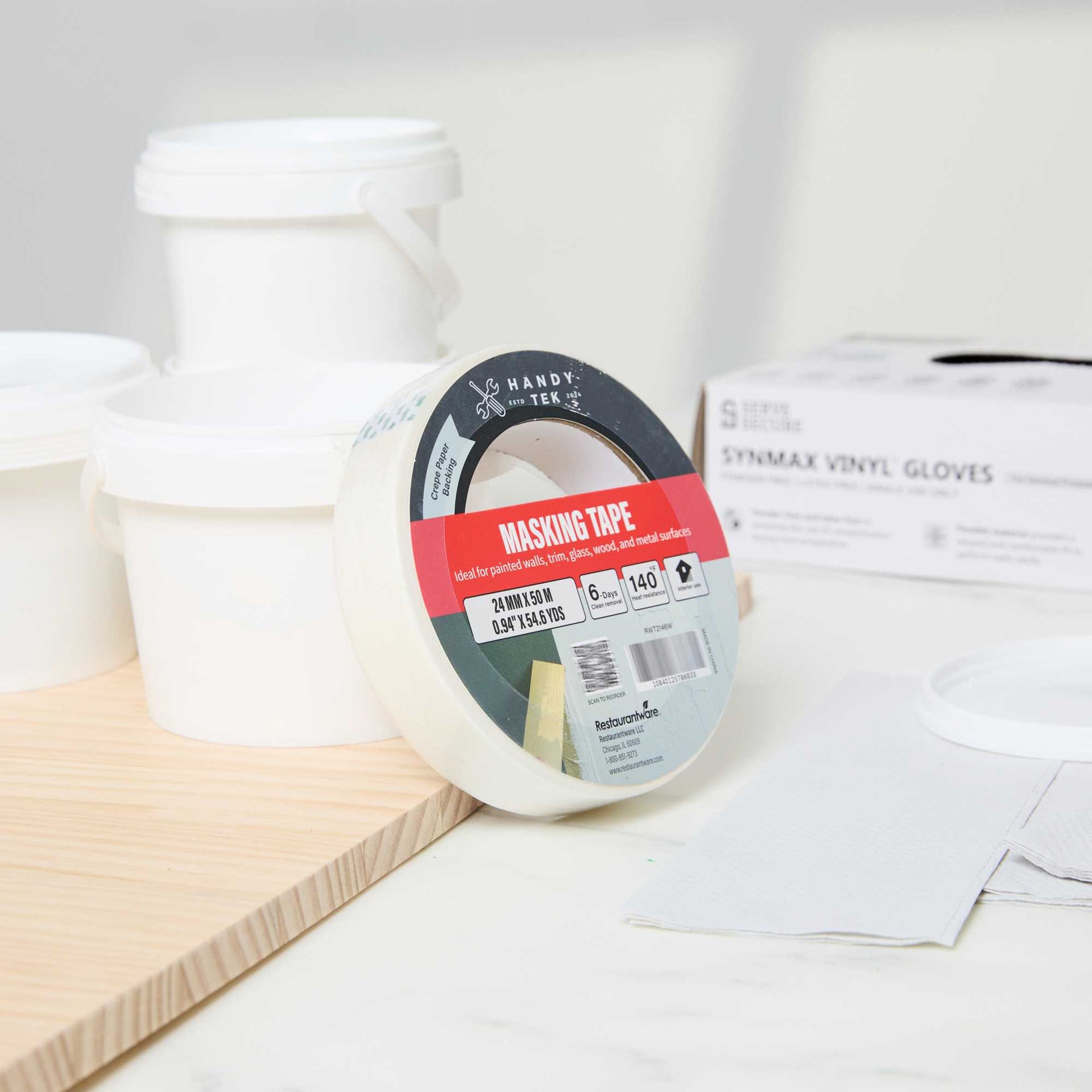 Handy Tek White Masking Tape Roll - 1" x 54 yds - 1 count box