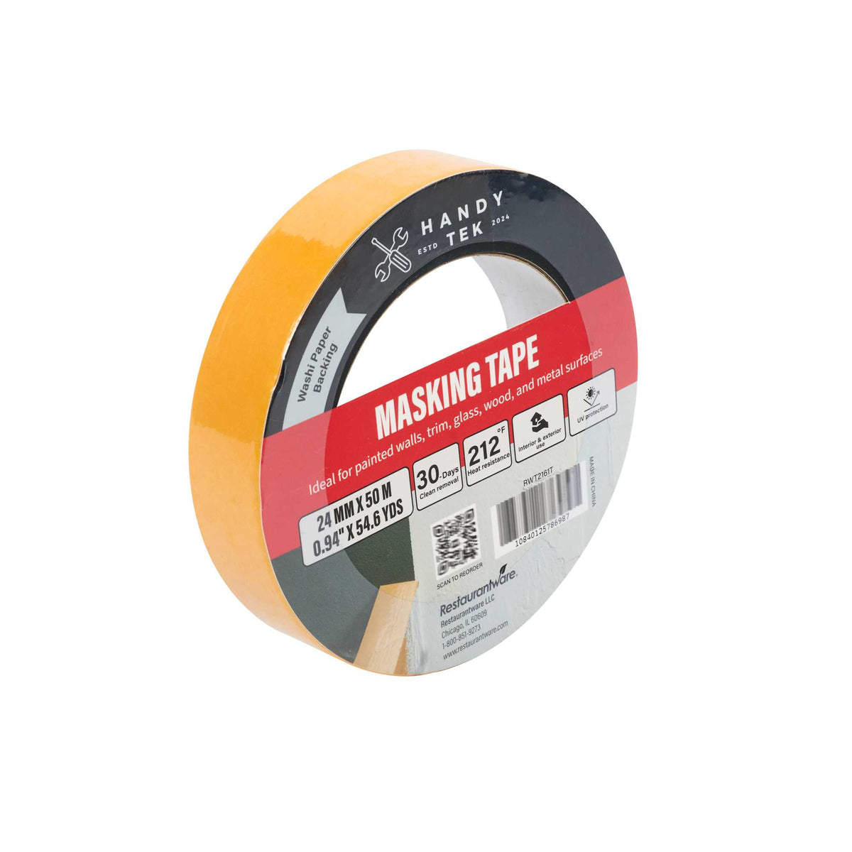 Handy Tek Orange Rice Paper Masking Tape Roll - 1" x 54 yds - 1 count box