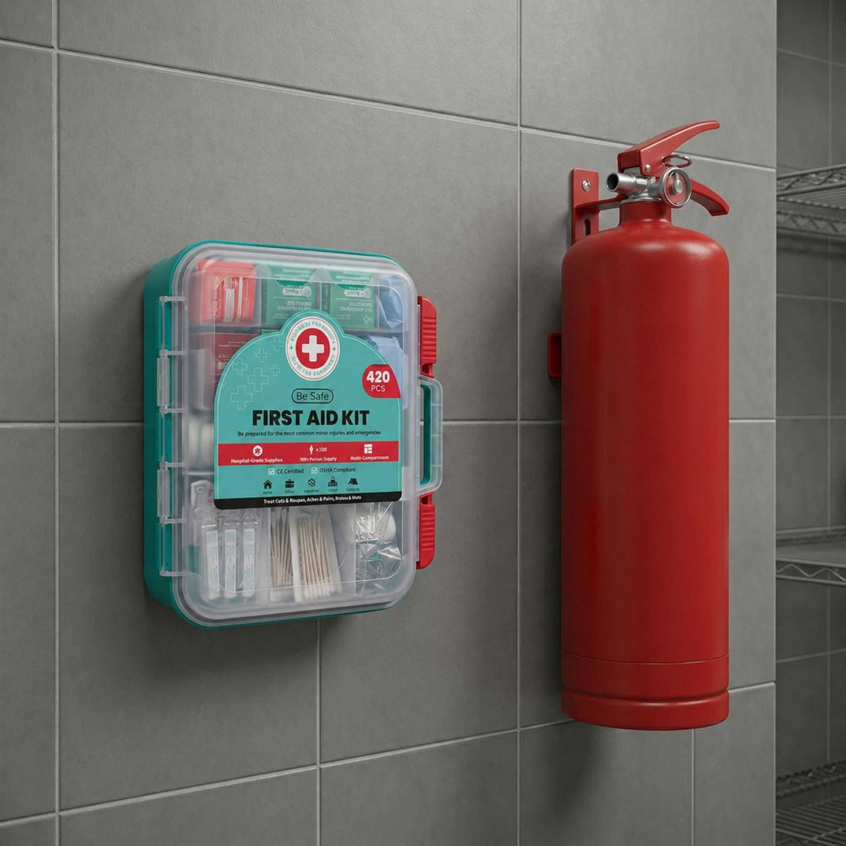 Be Safe 100-Person Class A First Aid Kit - 420 Piece, Wall Mountable - 1 count box