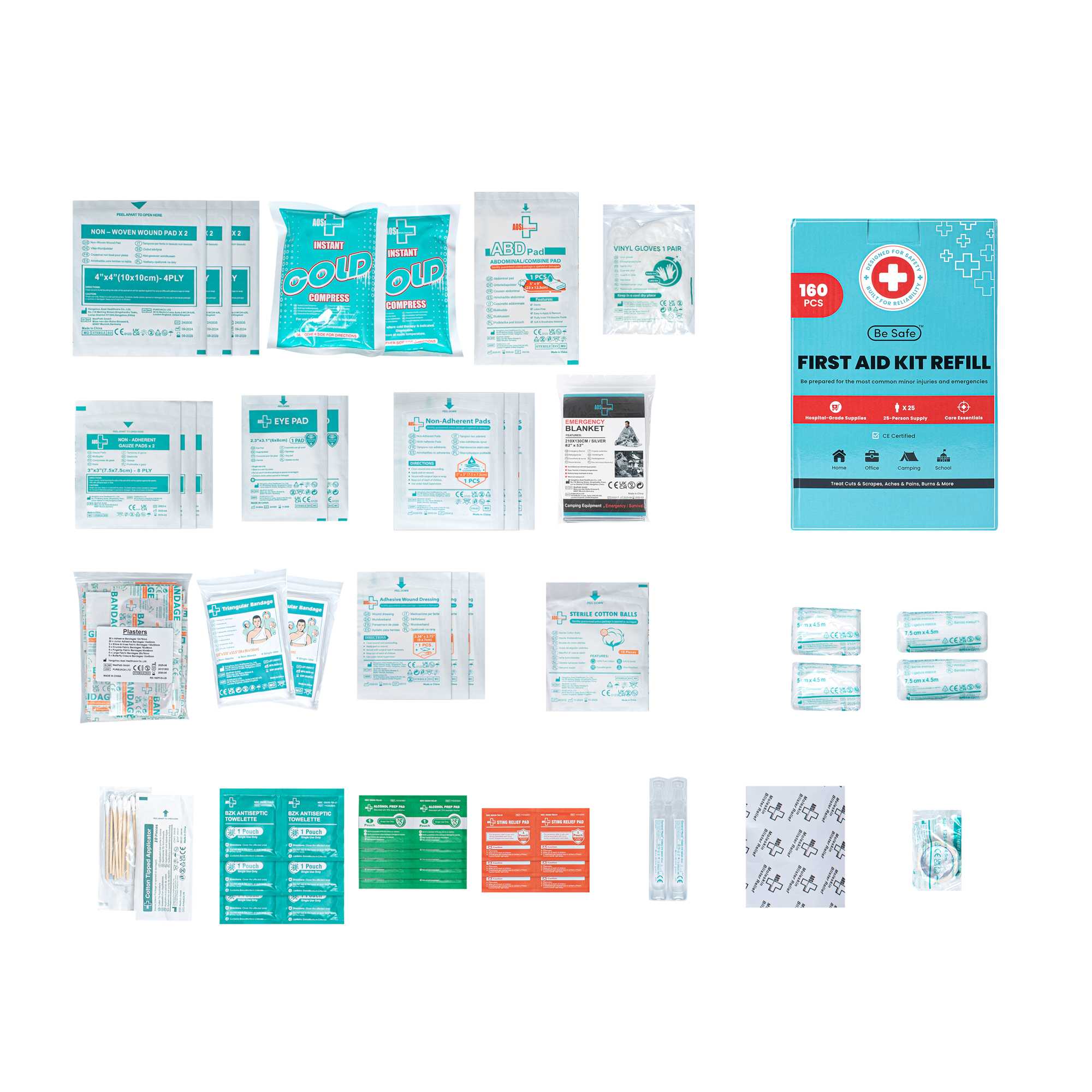 Be Safe 25-Person First Aid Kit Refill - 160 Piece - 1 count box