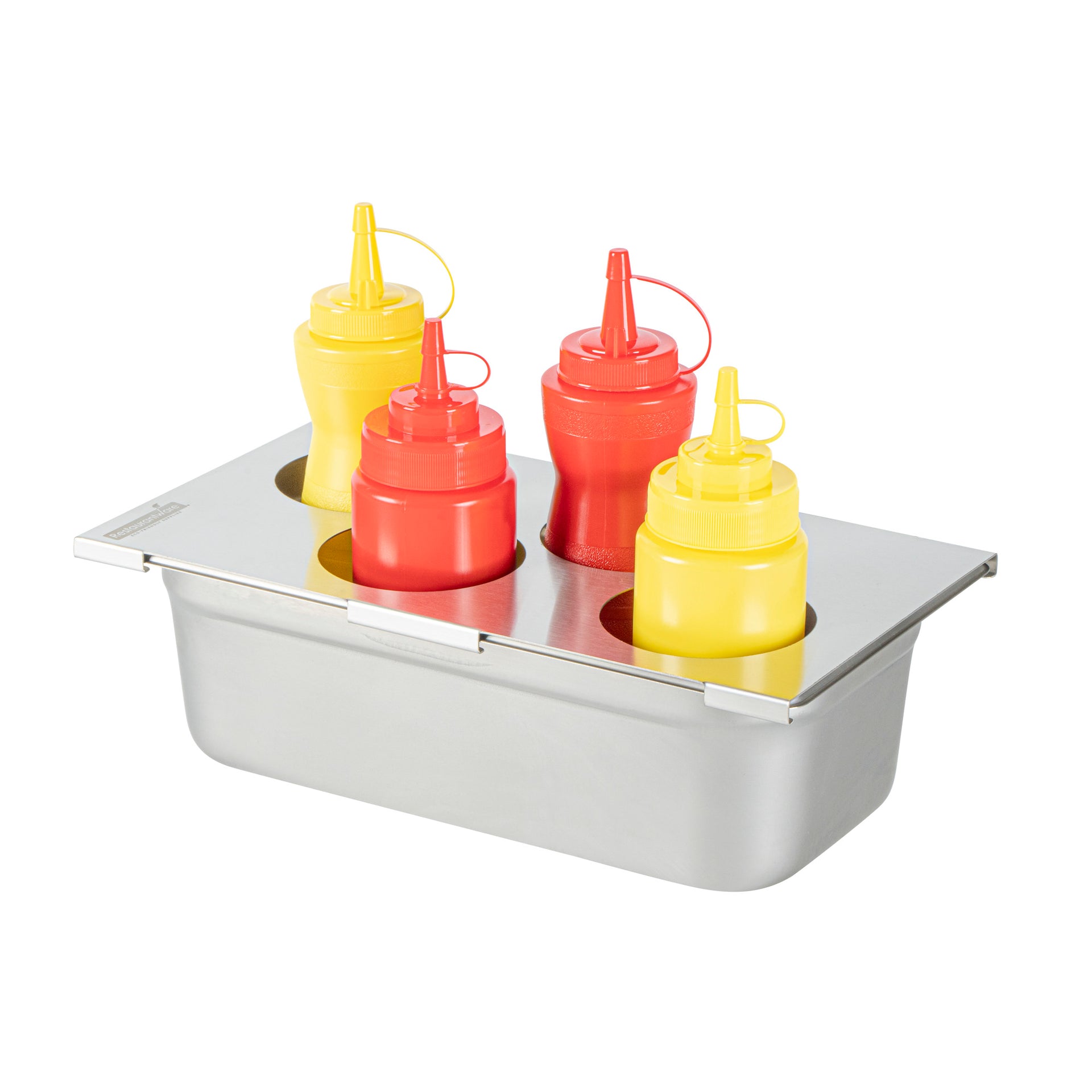 Met Lux Four Hole Stainless Steel Squeeze Bottle Holder Top - Fits 1/3 Size Pans - 12 3/4" x 7" - 1 count box