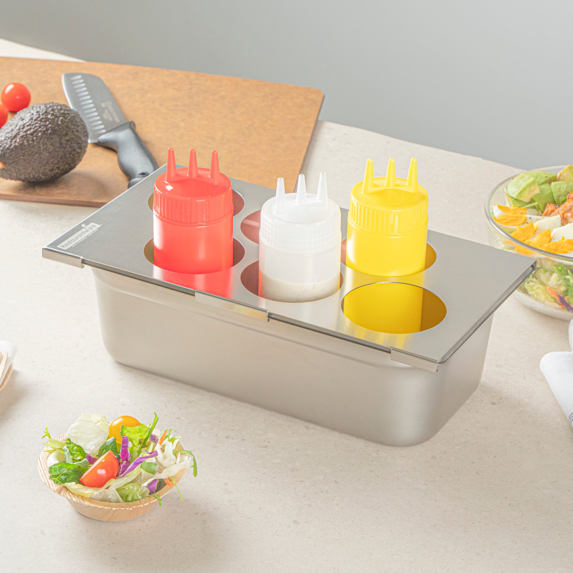 Met Lux Six Hole Stainless Steel Squeeze Bottle Holder Top - Fits 1/3 Size Pans - 12 3/4" x 7" - 1 count box
