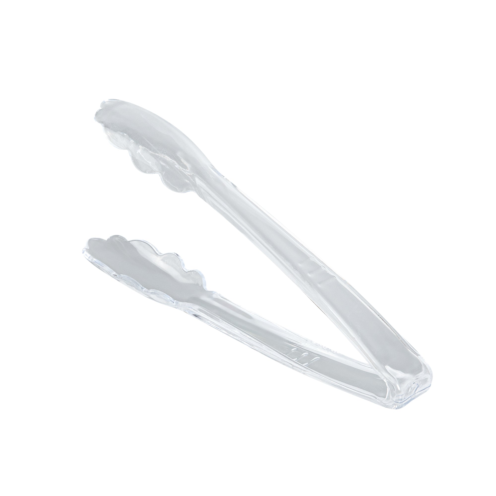 Cater Tek Clear Heavy-Duty Disposable Plastic Tongs - Scalloped - 7 1/2" - 10 count box