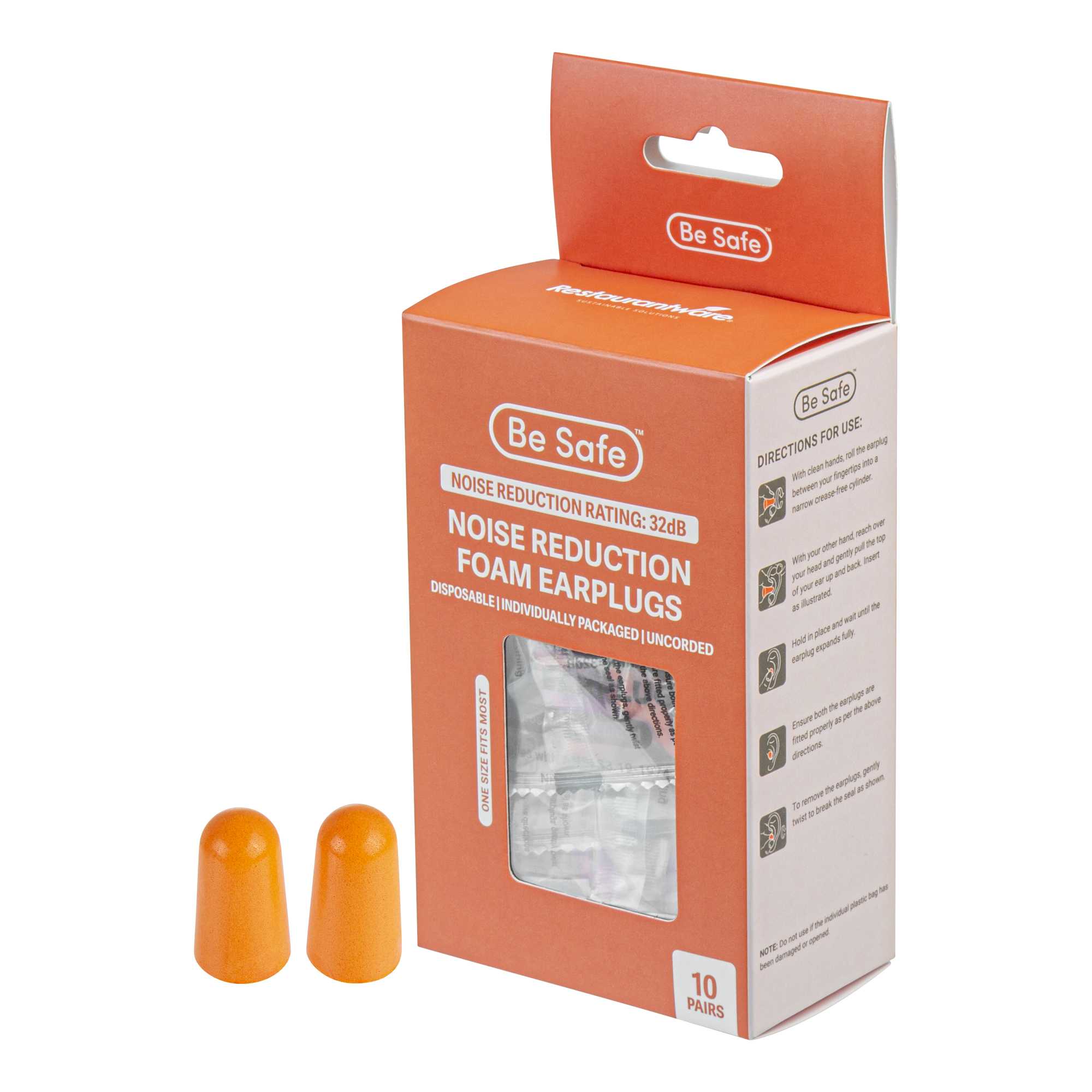 Be Safe Orange Uncorded Foam Earplugs - 200 pairs