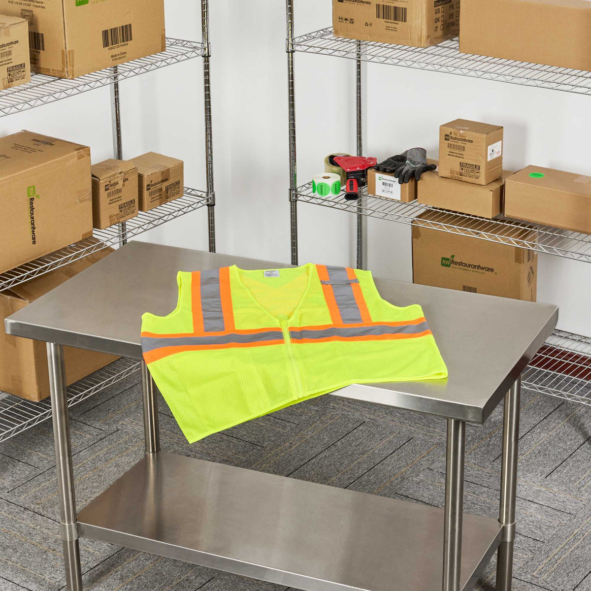 Be Safe Type R Class 2 Lime L/XL High Visibility X-Back Reflective Tape Mesh Safety Vest - Zipper Closure - 1 count box