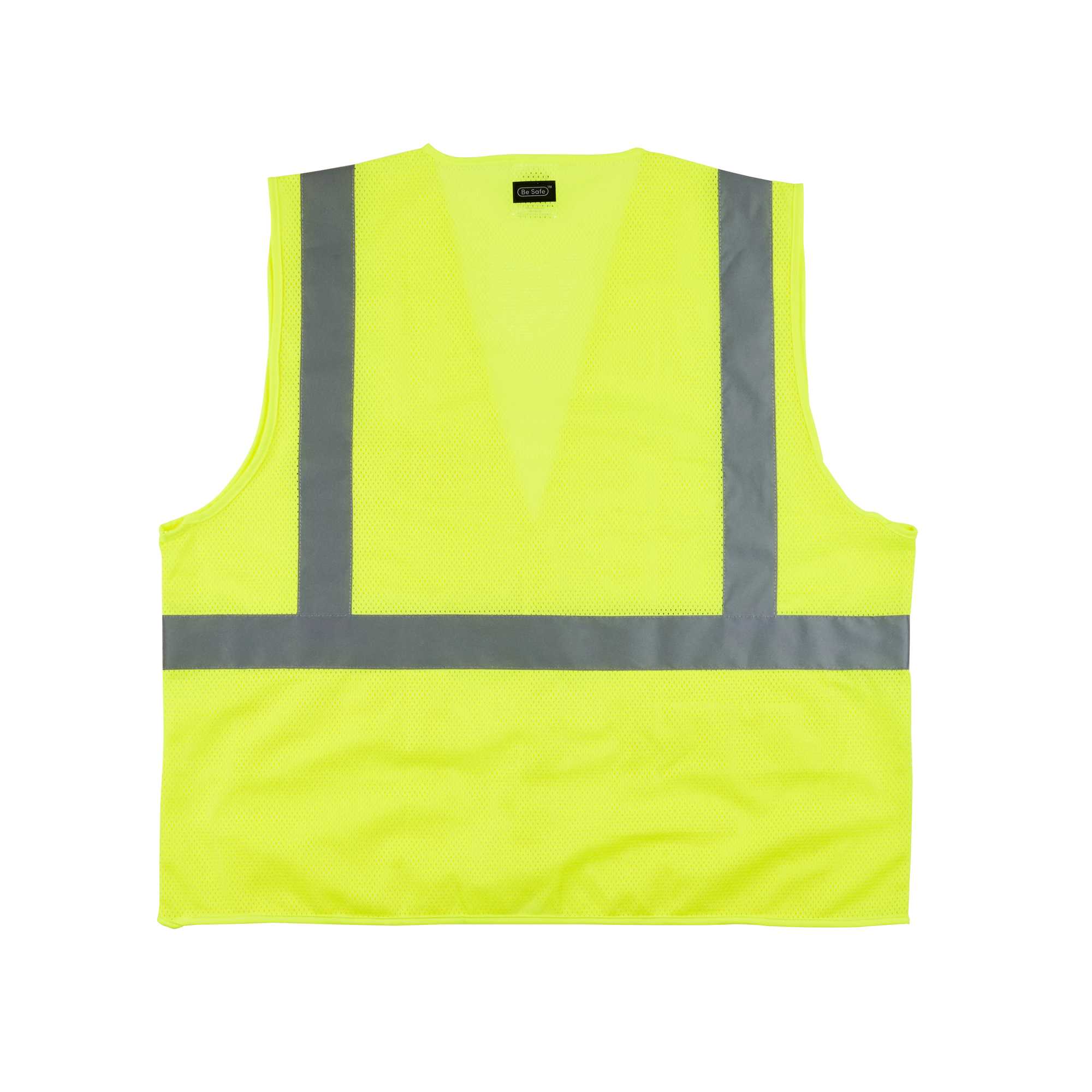 Be Safe Type R Class 2 Lime S/M High Visibility Mesh Safety Vest - Hook/Loop Closure, Reflective Tape - 20 count box