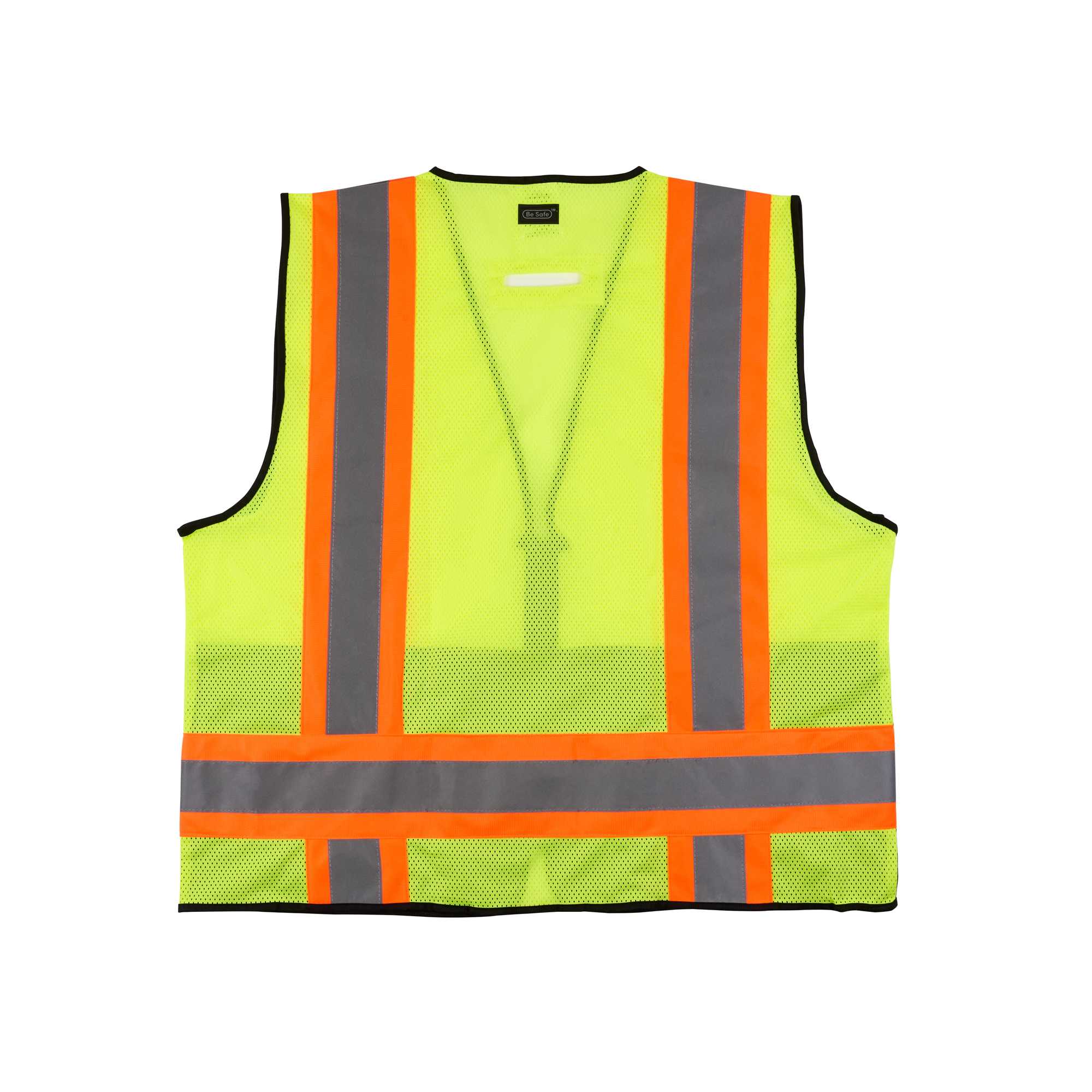 Be Safe Type R Class 2 Lime S/M Deluxe High Visibility Safety Vest - Zipper Closure, Black Panel, Reflective Tape - 20 count box