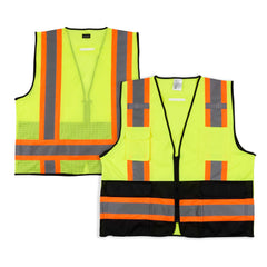 Be Safe Type R Class 2 Lime 4XL/5XL Deluxe High Visibility Safety Vest - Zipper Closure, Black Panel, Reflective Tape - 1 count box